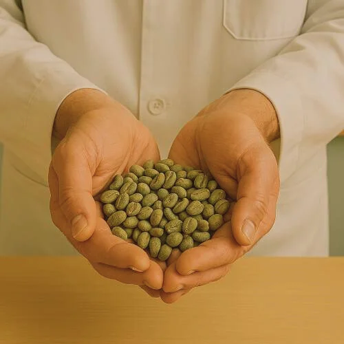 Grüne Kaffeebohnen auf Qualität testen