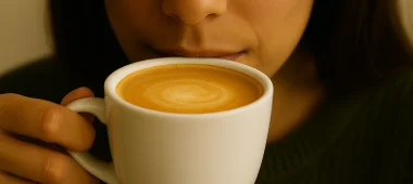 Vrouw koffie proeven